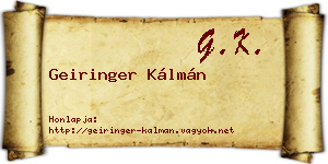 Geiringer Kálmán névjegykártya